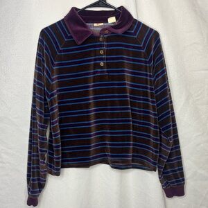 Levi’s Striped Velour Rugby Polo Long Sleeve Shirt Brown Purple Blue Size L